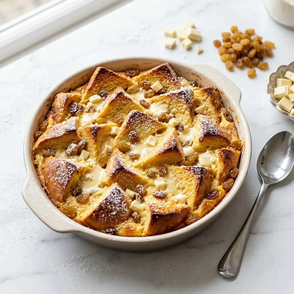 Luxurious Brioche and White Chocolate Bread and Butter Pudding
