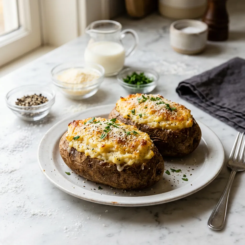 Finished Make-Ahead Baked Stuffed Potatoes dish