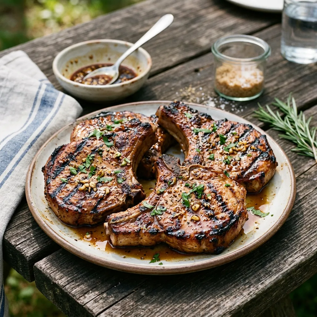 Finished Marinated Grilled Pork Chops dish