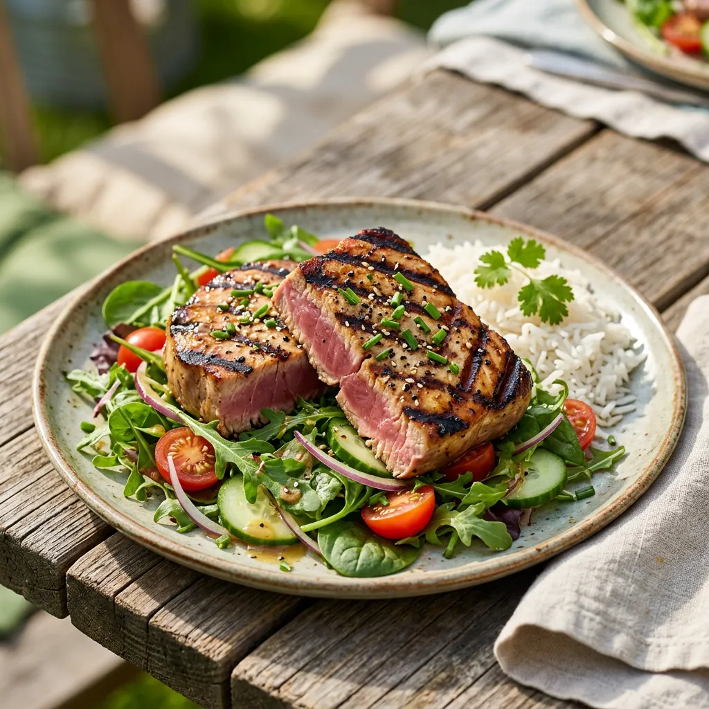 Finished Marinated Grilled Tuna With Dijon Honey Mustard Recipe dish