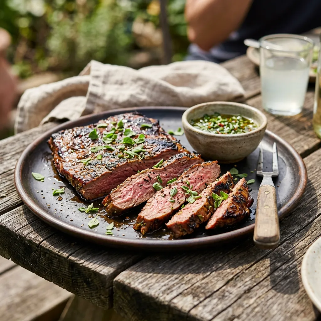 Finished Marinated Sirloin Flap Steak dish