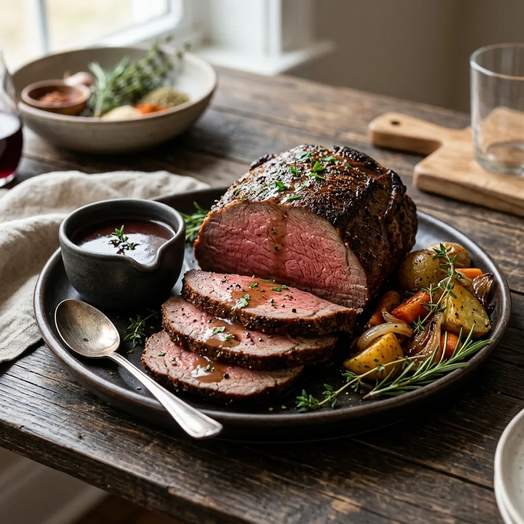 Marinated Sirloin Tip Roast With Herbs and Red Wine