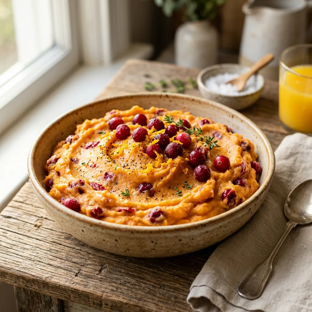 Mashed Sweet Potatoes With Orange Juice and Cranberries Recipe