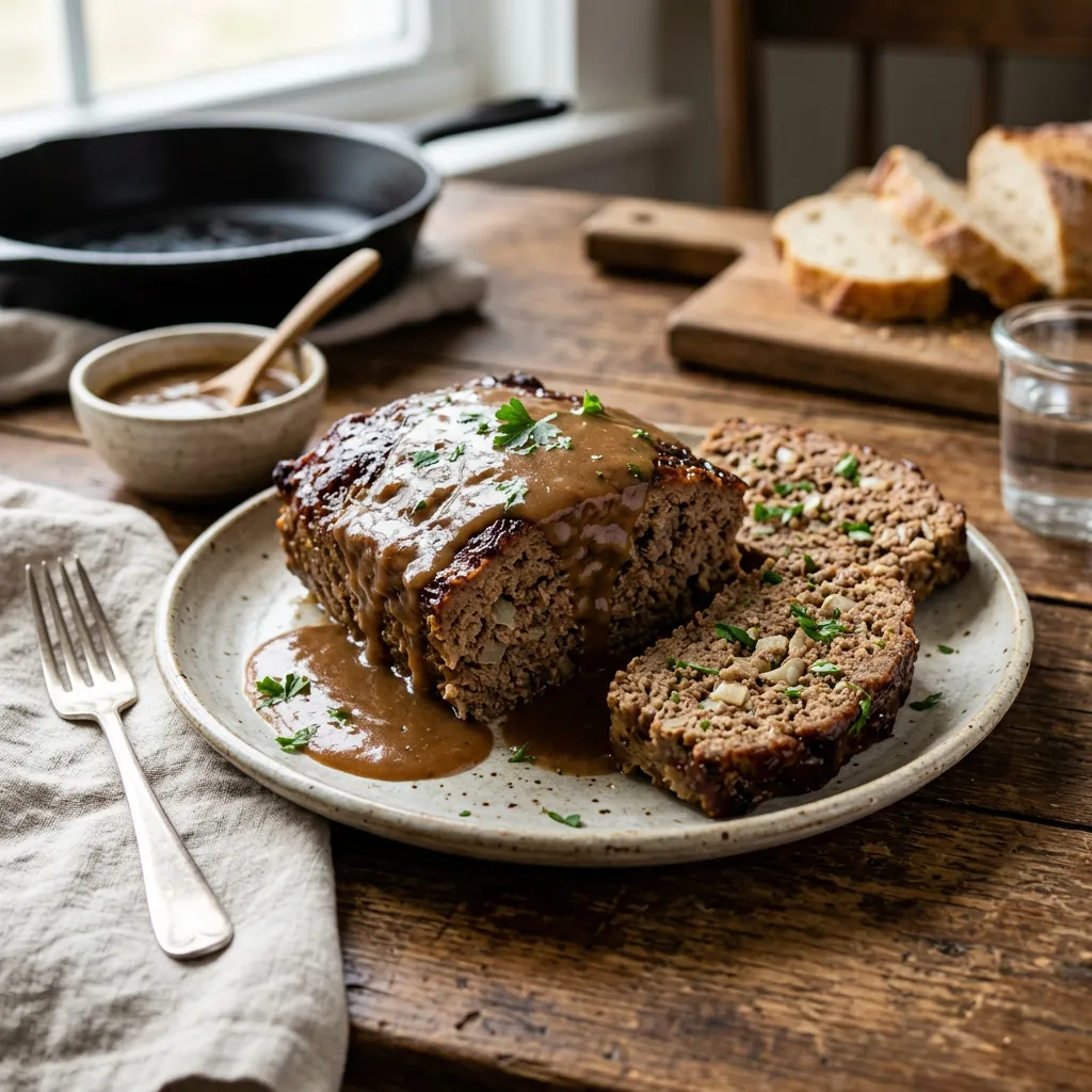Finished Meatloaf With Brown Gravy dish