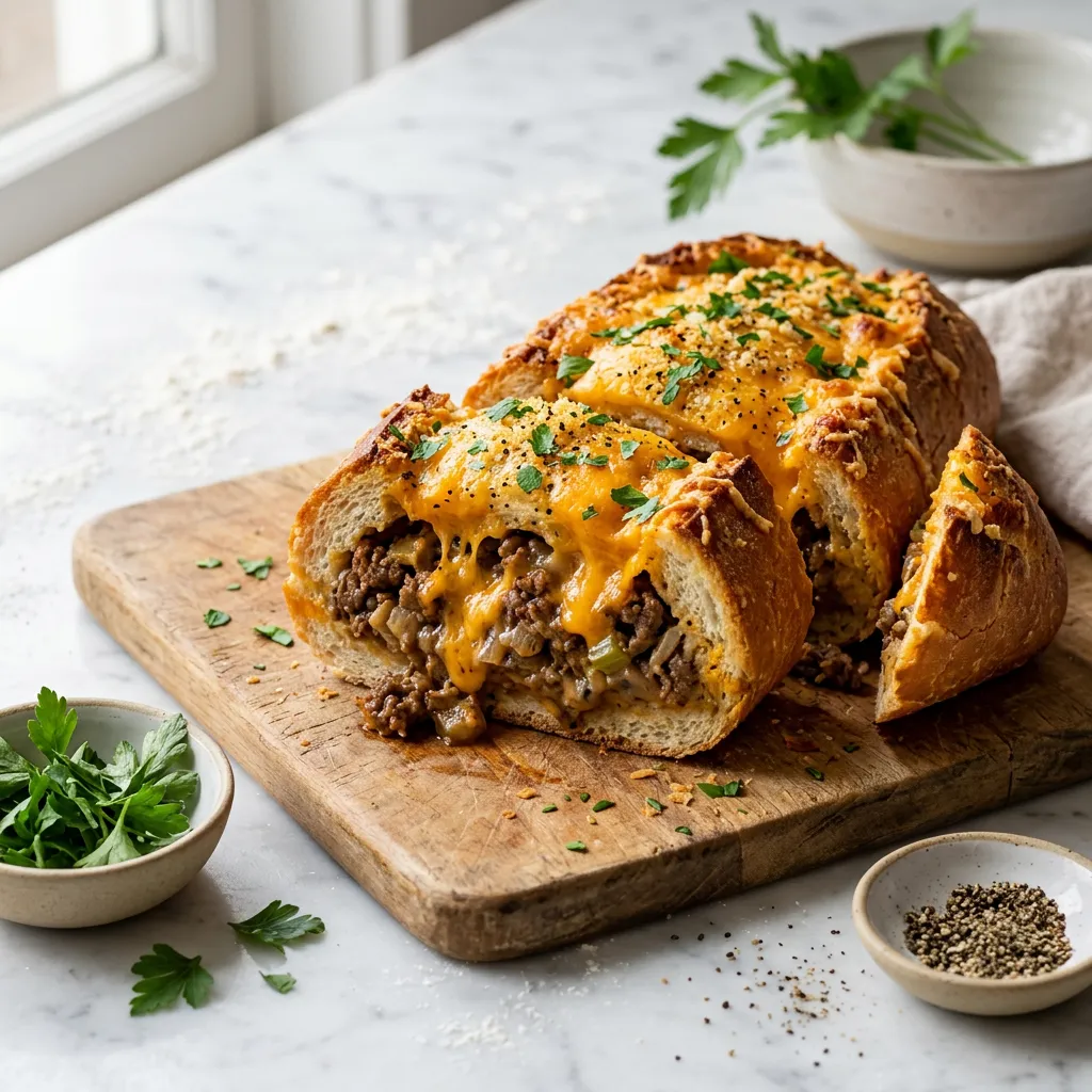 Meaty and Cheesy Stuffed French Bread Recipe