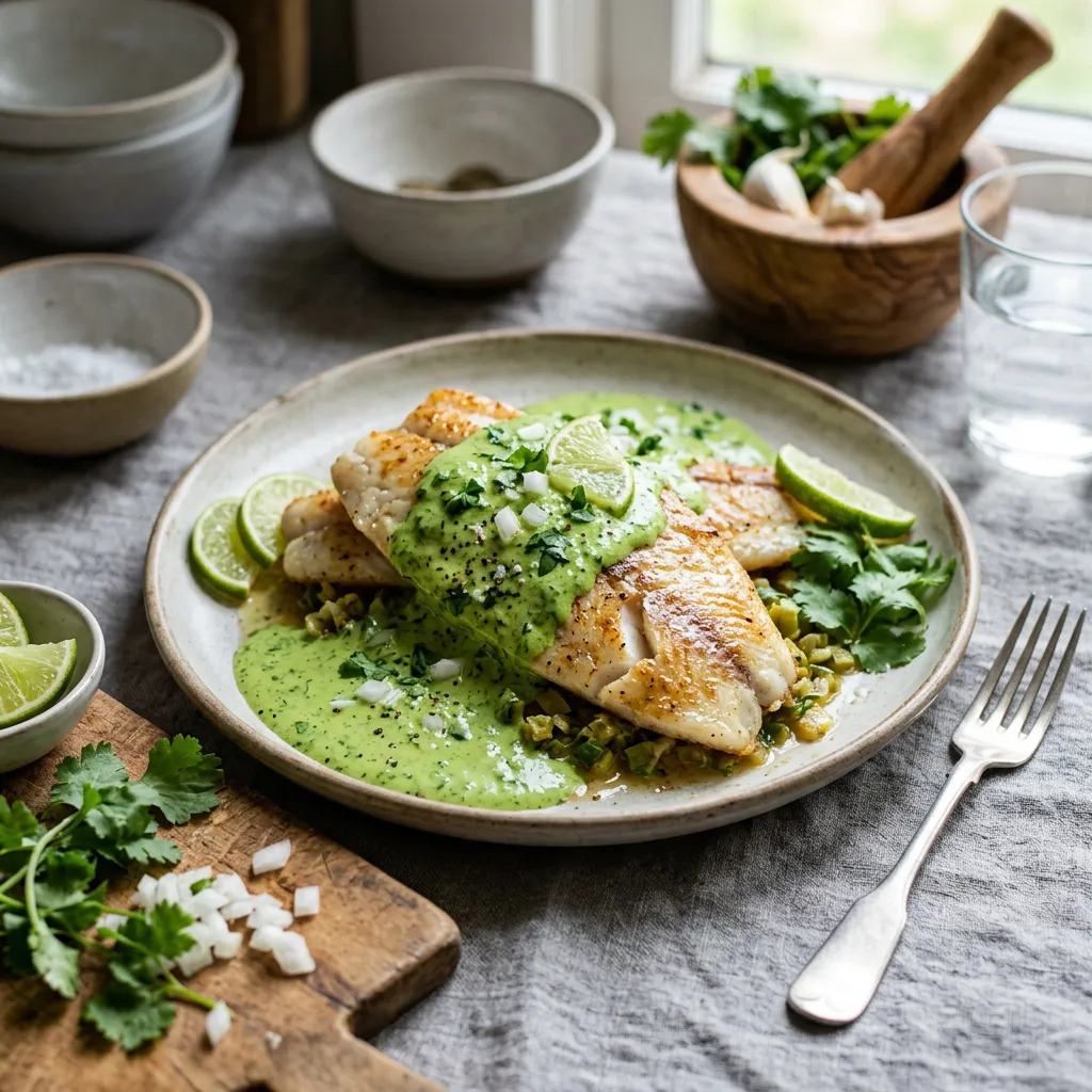 Mexican Baked White Fish in Cilantro Sauce