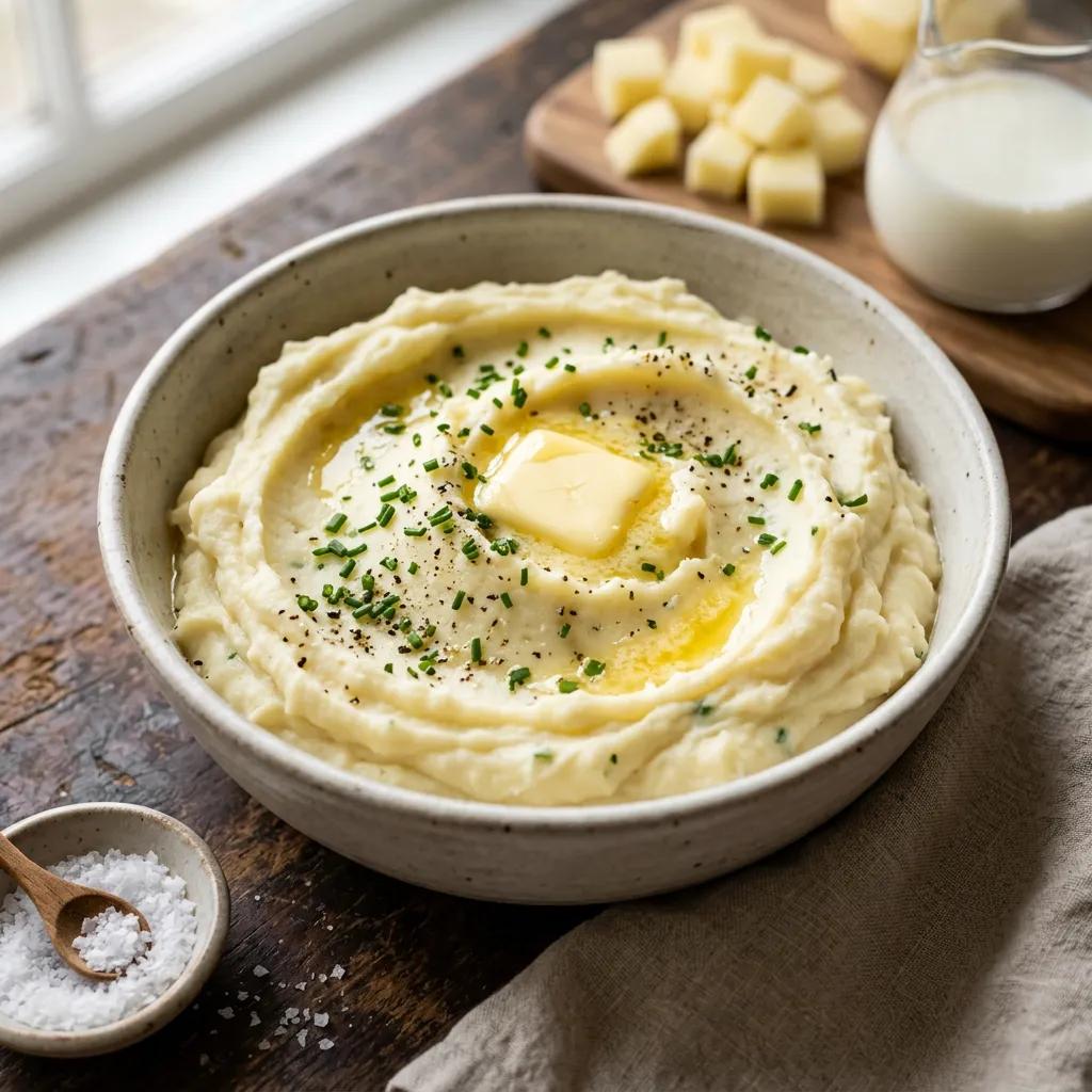 Finished Microwave Mashed Potatoes: Quick and Creamy Recipe dish