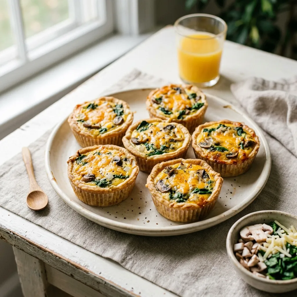 Mini Crustless Spinach and Mushroom Quiches