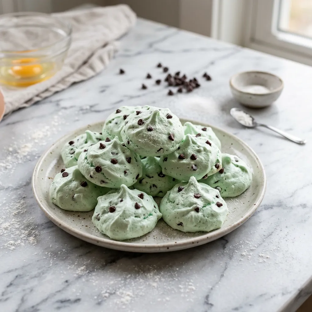 Mint Chocolate Chip Meringue Cookies