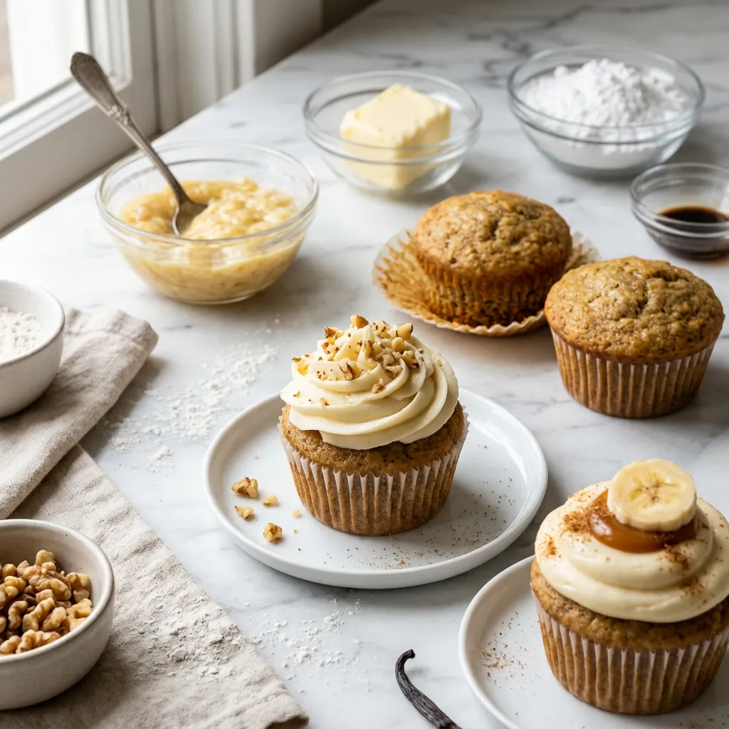 Moist Banana Cupcakes With Vanilla Icing