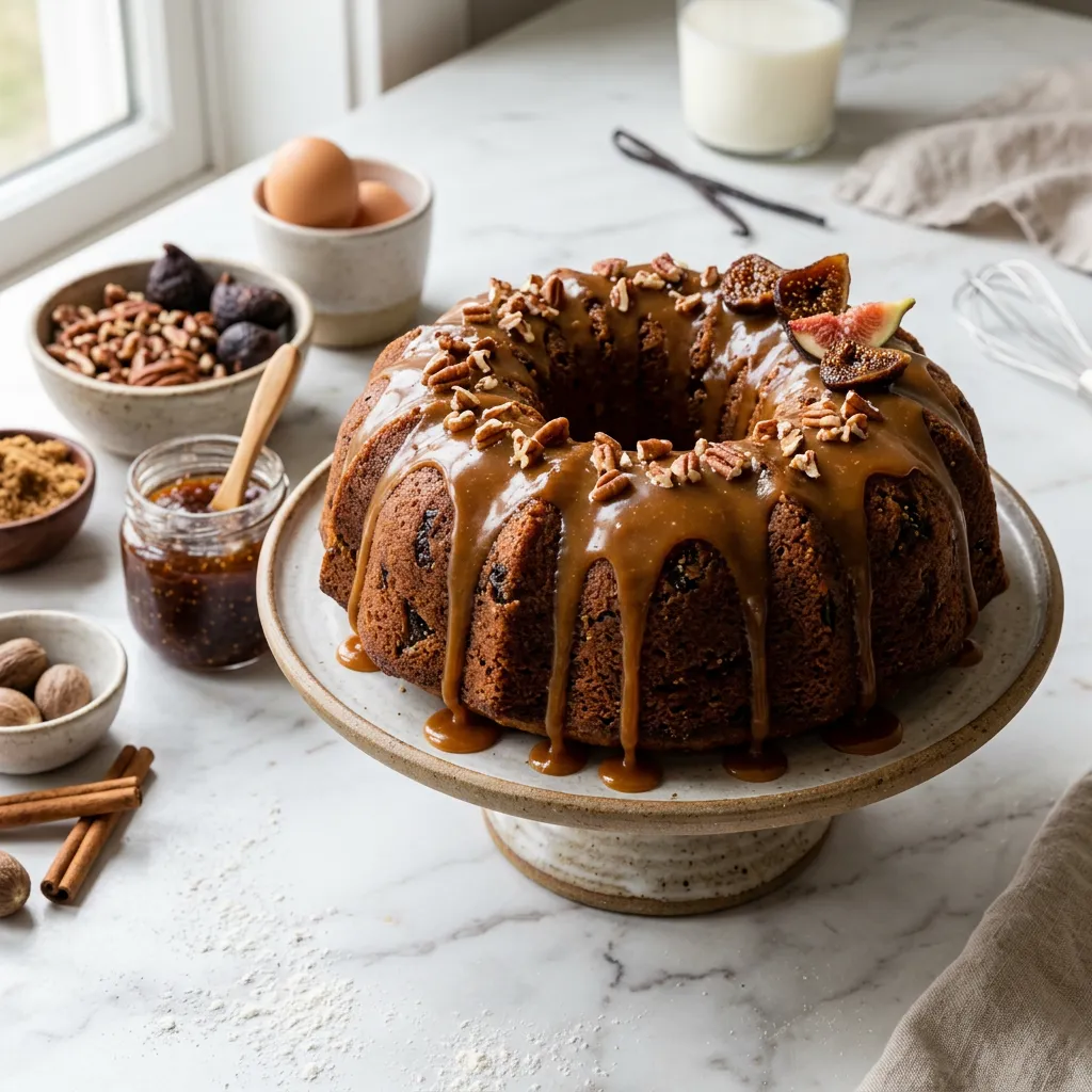 Moist Fig Preserves Cake With Caramel Glaze
