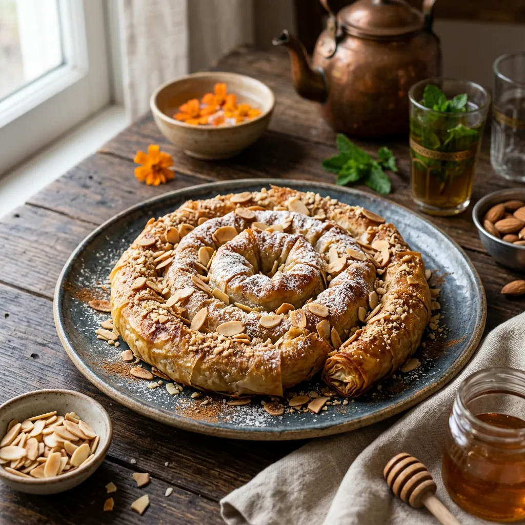 Moroccan Almond Snake Pastry Recipe - M'hancha