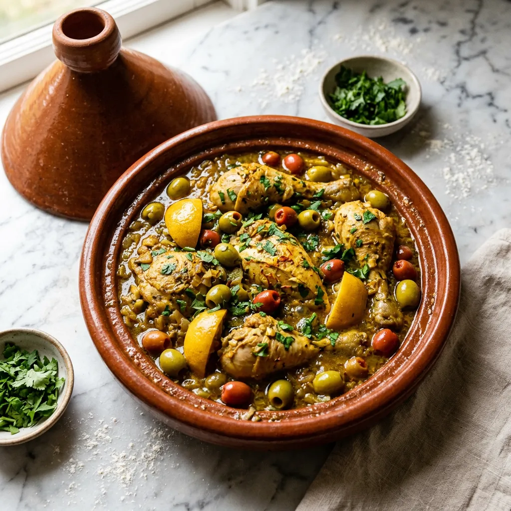 Moroccan Chicken Tagine with Olives and Preserved Lemons