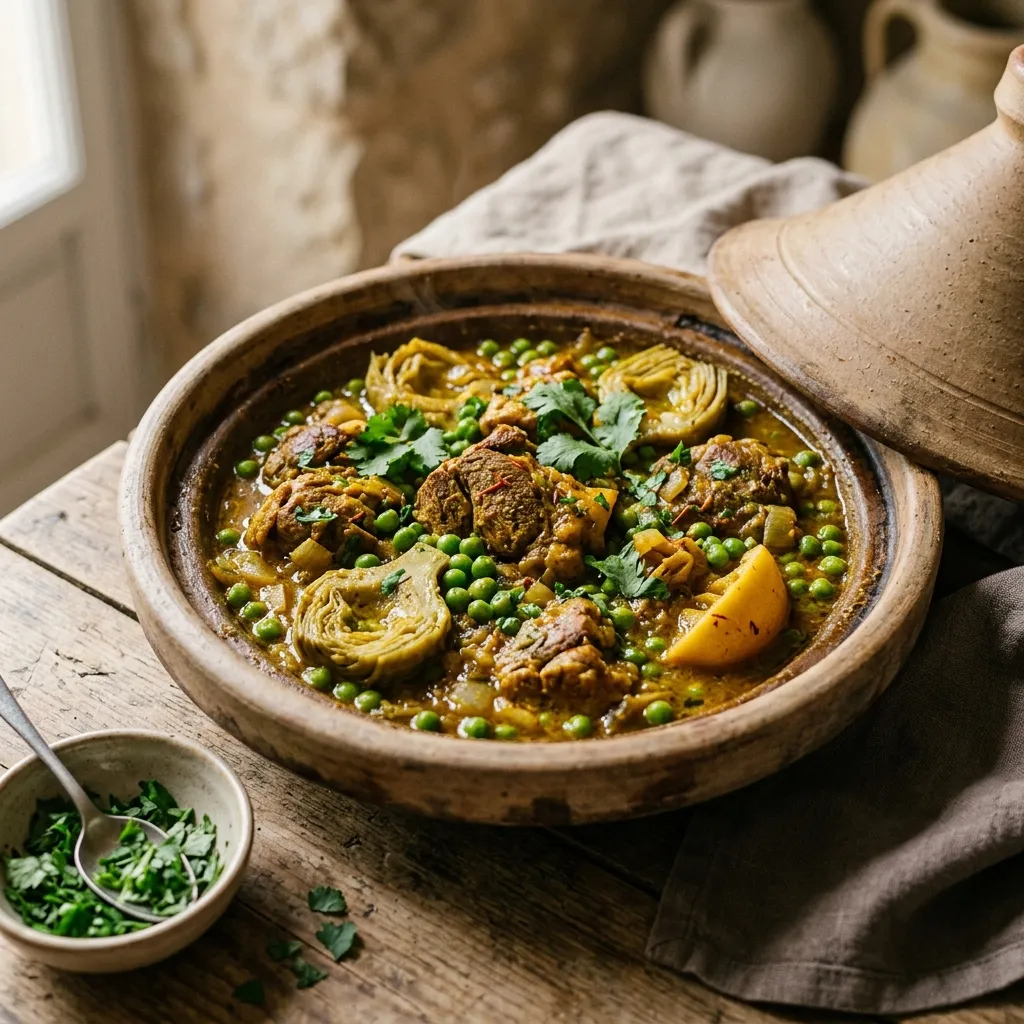Moroccan Lamb or Beef Tagine With Peas and Artichokes Recipe