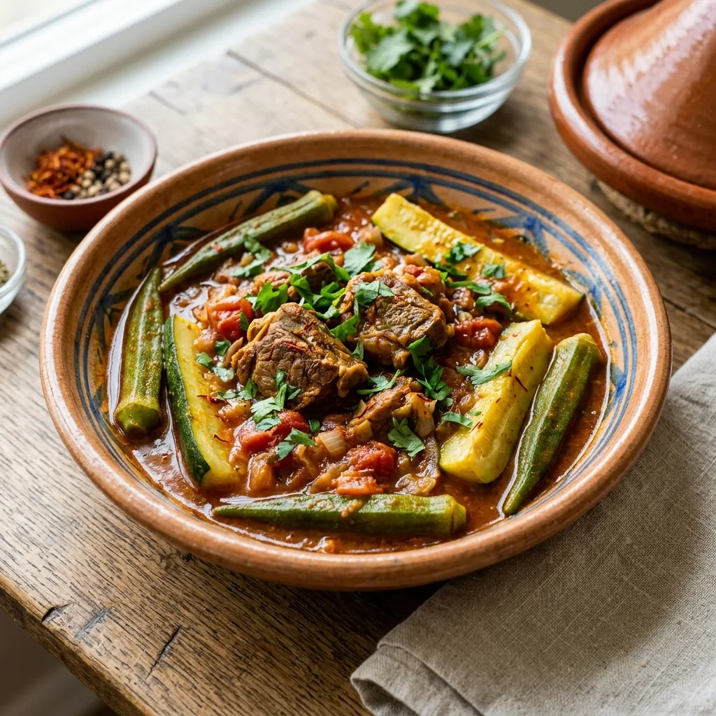 Moroccan Okra, Zucchini and Tomato Tagine Recipe