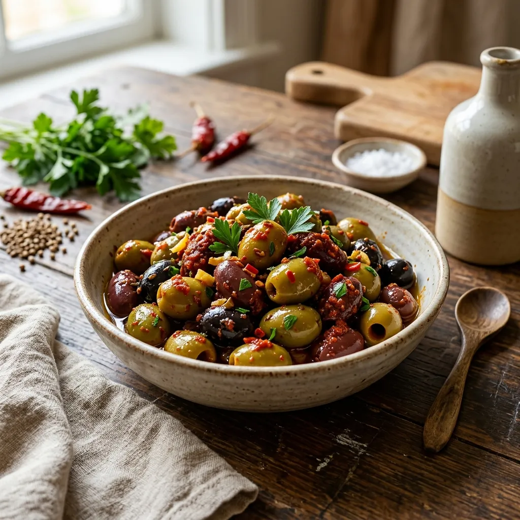 Moroccan Olives with Harissa Recipe