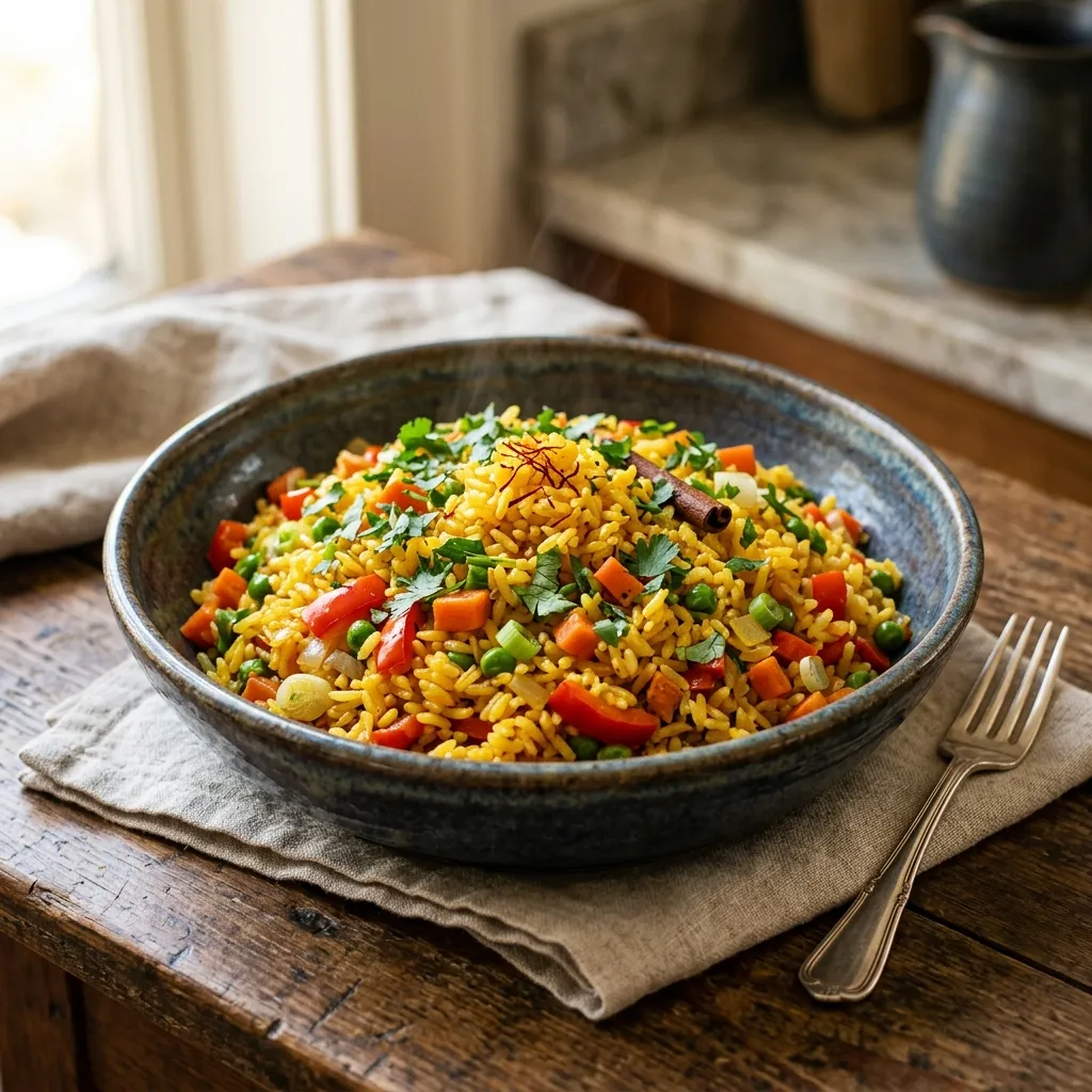 Moroccan Saffron Rice Pilaf Recipe With Vegetables