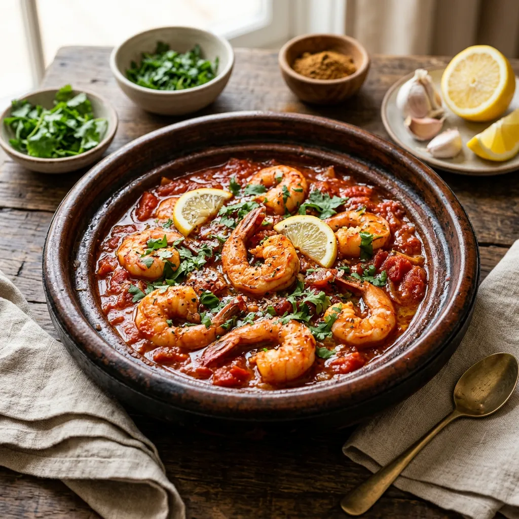 Moroccan Tagine of Shrimp in Tomato Sauce Recipe