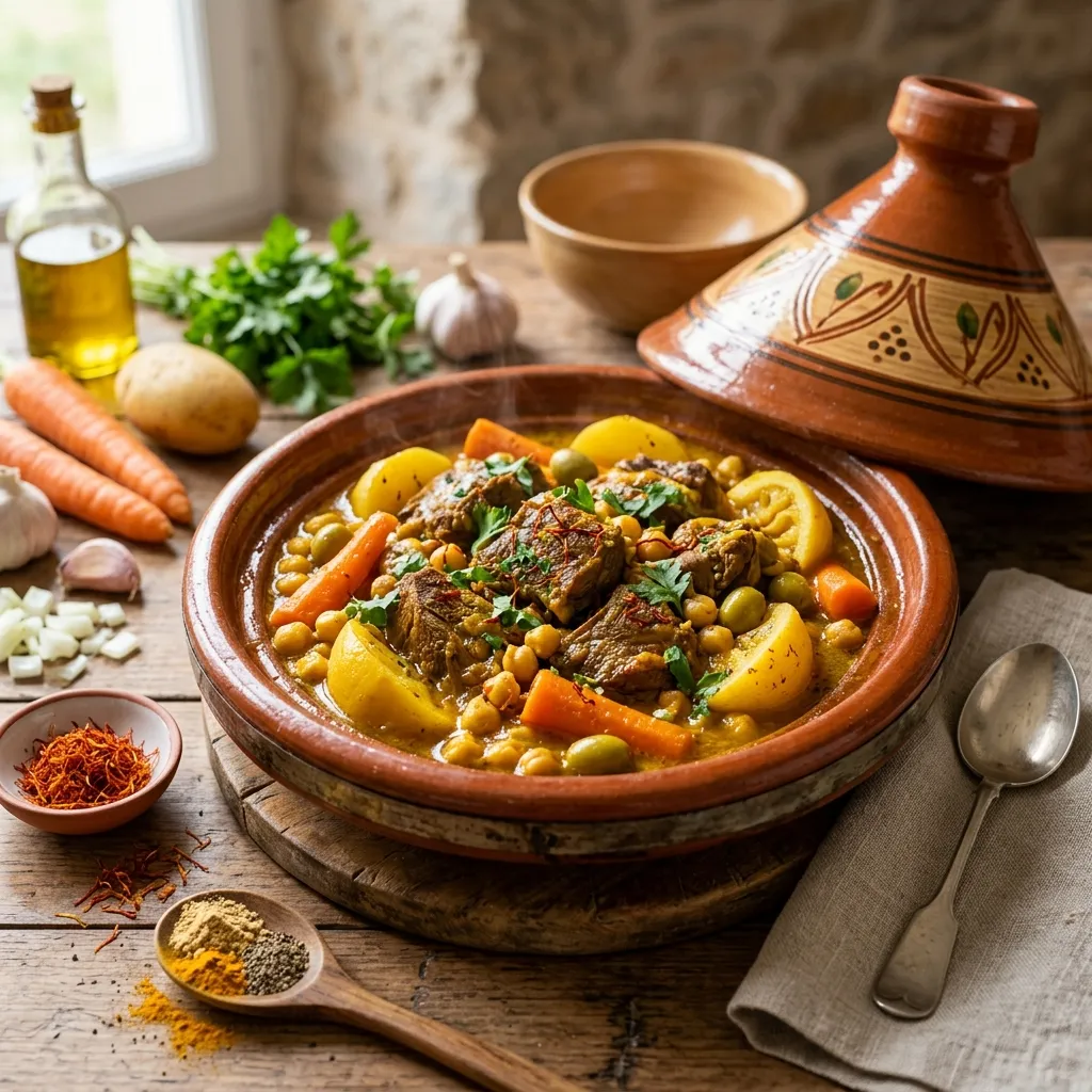 Moroccan Tagine With Carrots, Potatoes, and Chickpeas Recipe