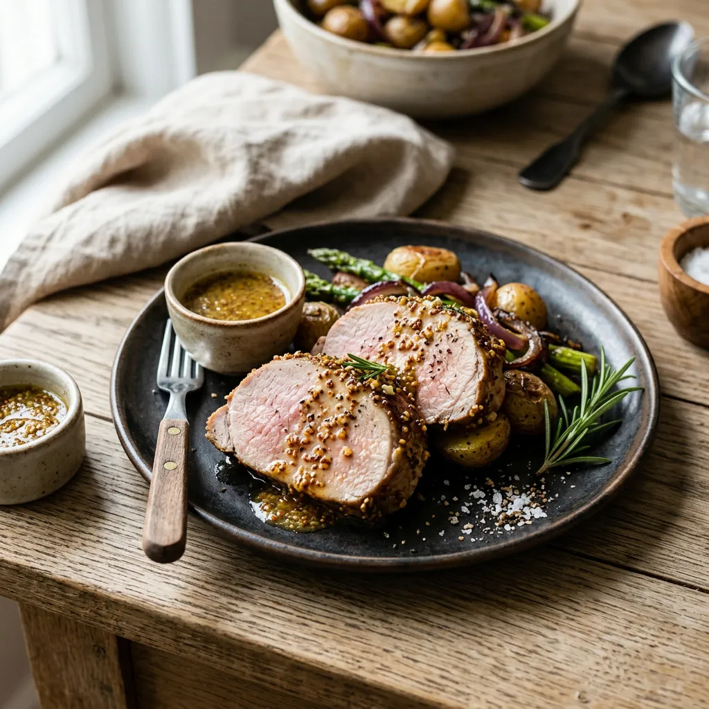 Finished Mustard-Marinated Pork Tenderloin dish
