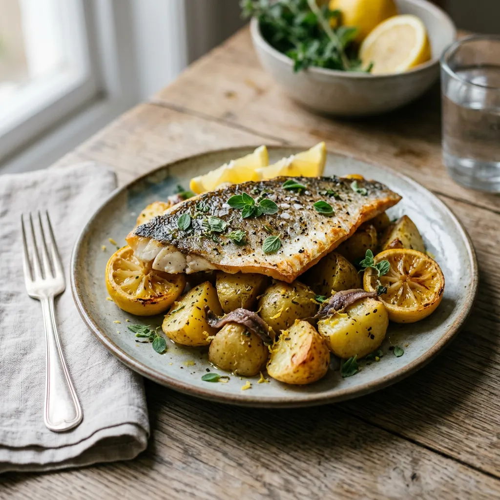 Nigel Slater Sea Bass with Lemon Potatoes Recipe