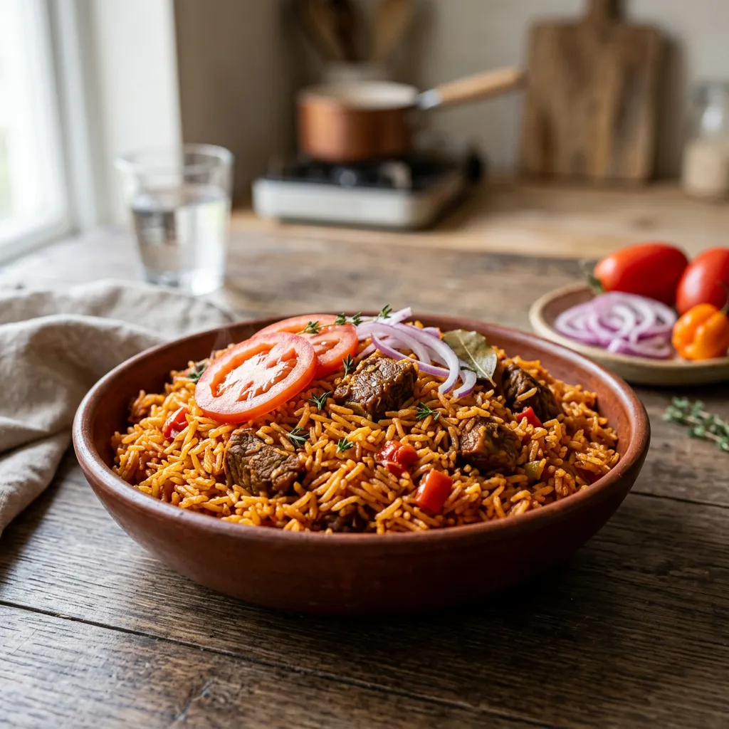 Nigerian Jollof Rice With Beef