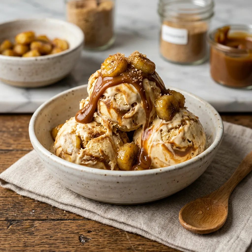 No-Churn Roasted Banana Dulce de Leche Ice Cream
