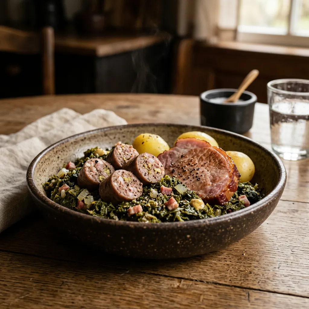 Northern German Kale and Sausage (Grünkohl und Pinkel)