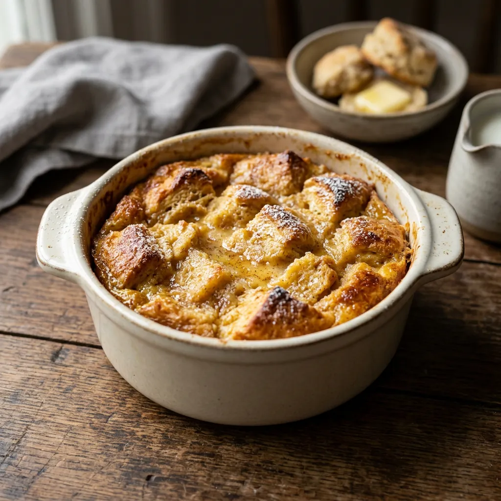 Finished Old-Fashioned Biscuit Pudding dish