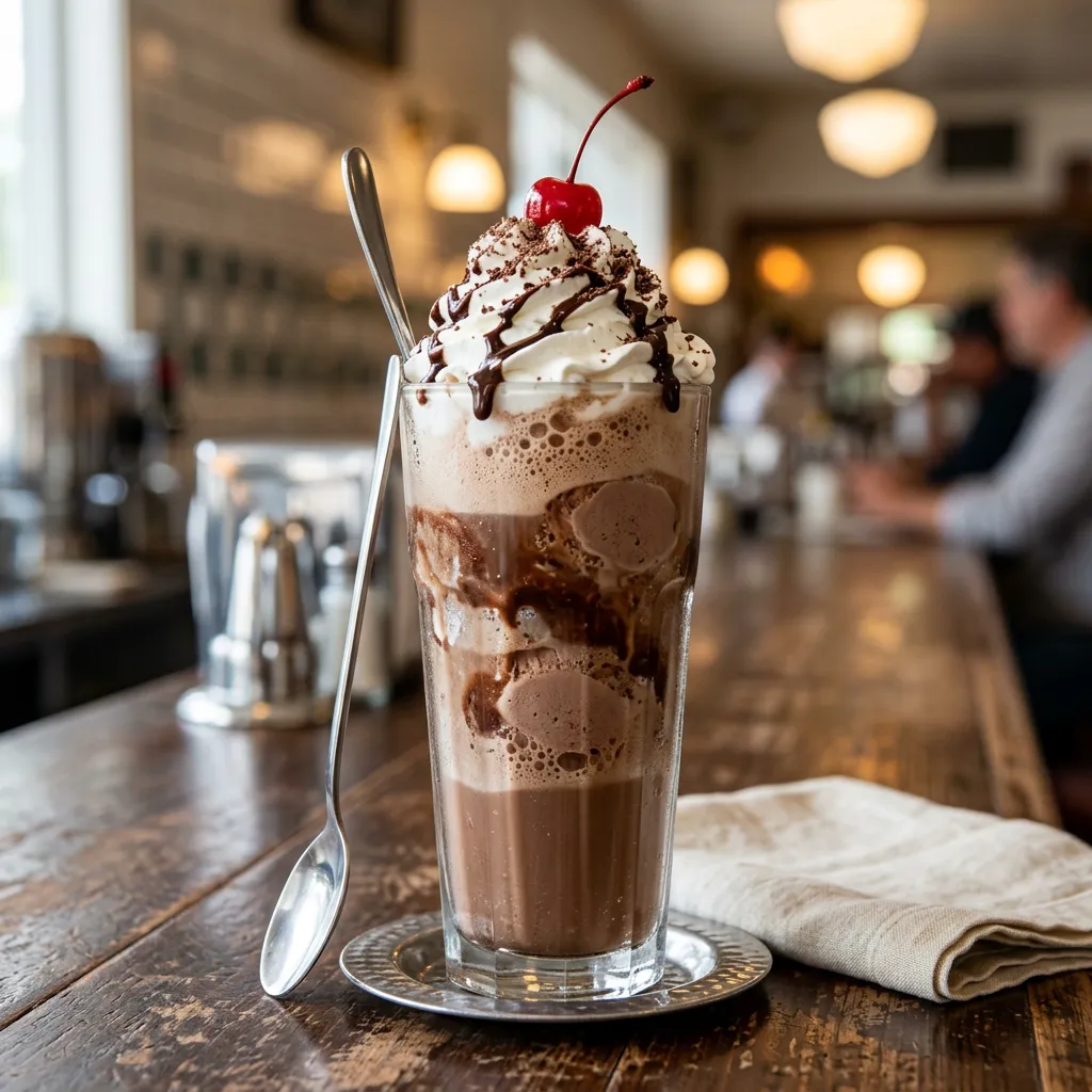 Finished Old-Fashioned Chocolate Ice Cream Soda dish