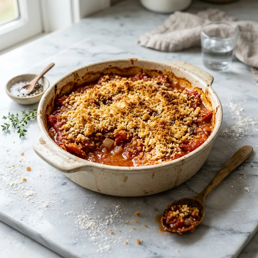 Finished Old-Fashioned Scalloped Tomatoes dish