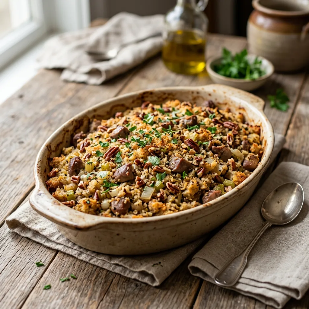 Finished Old-Fashioned Southern Giblet Dressing dish