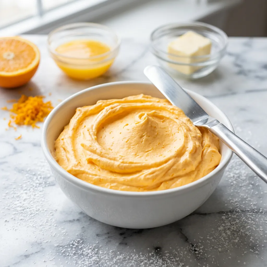 Finished Orange Buttercream Frosting dish