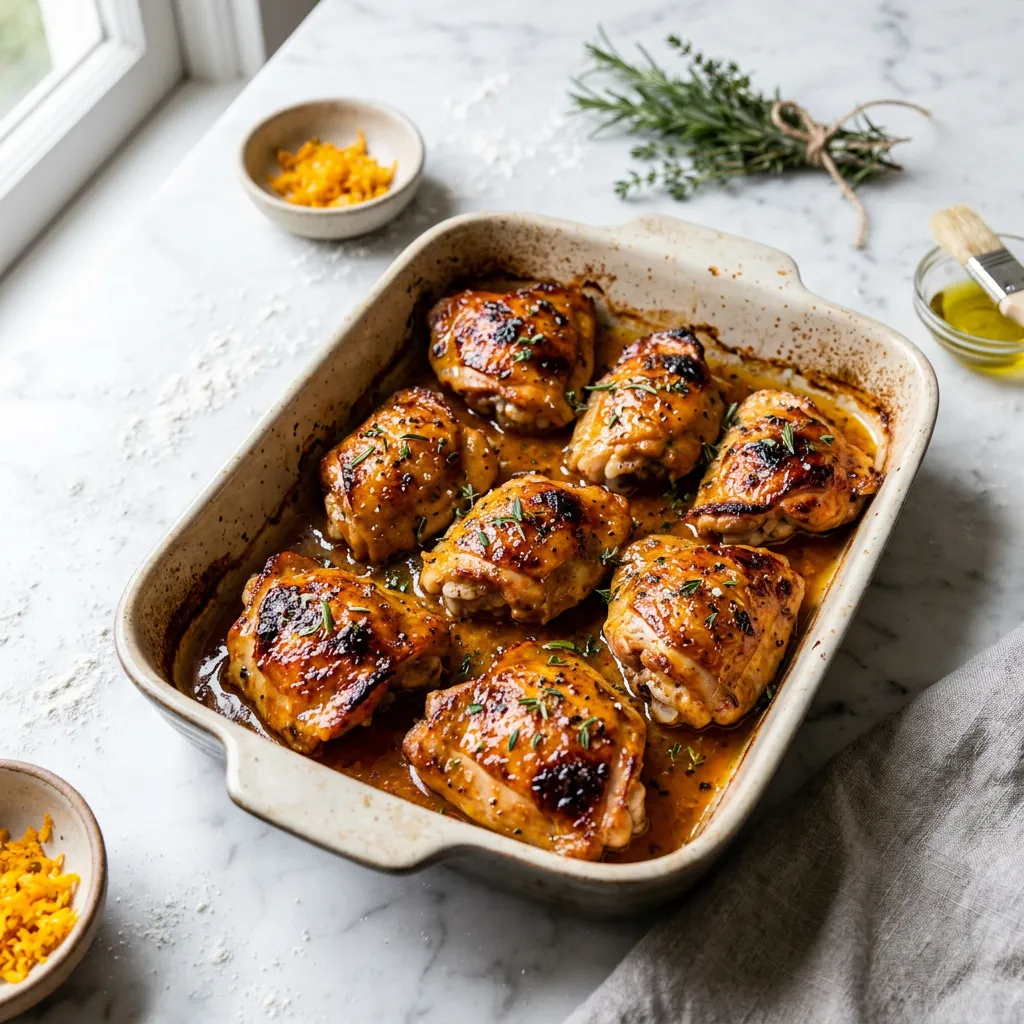 Finished Orange Sauce Sweet and Savory Chicken Thighs dish
