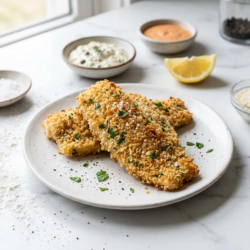 Finished Oven-Baked Panko-Crusted Fish Fillets dish