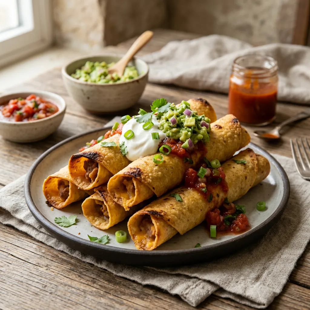 Oven-Baked Refried Bean and Cheese Vegetarian Taquitos Recipe