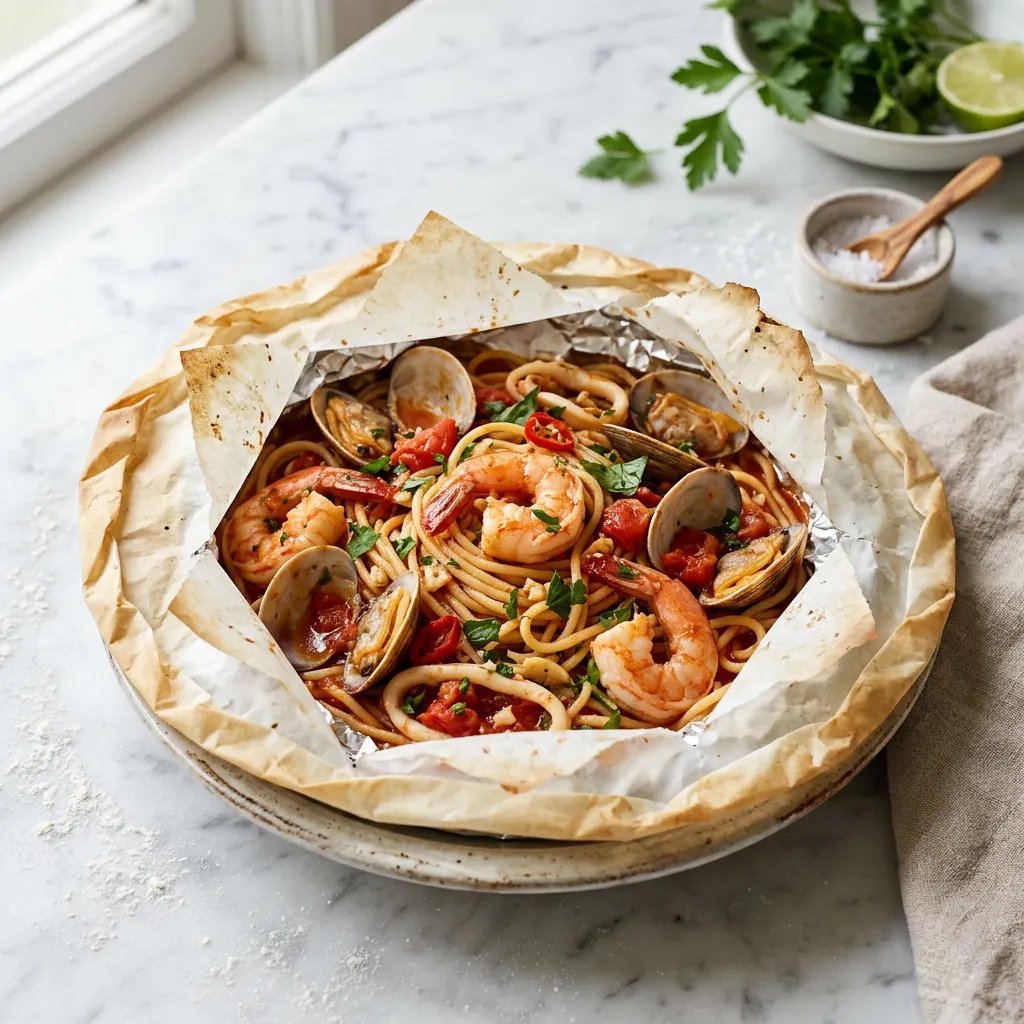 Oven-Baked Seafood Spaghetti (Spaghetti al Cartoccio)