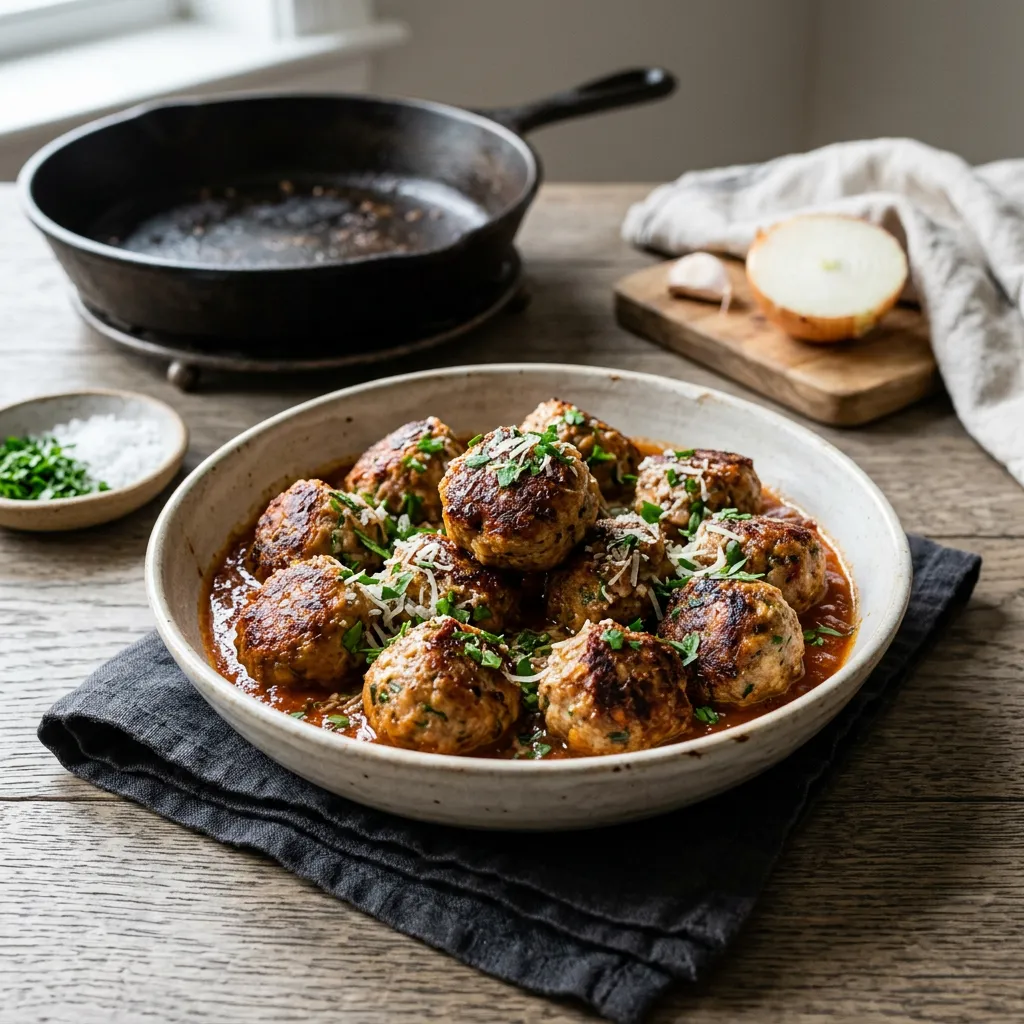 Oven-Baked, Stovetop-Browned Meatballs