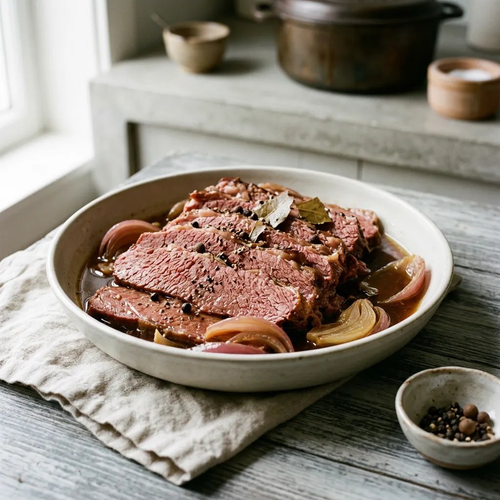 Finished Oven-Braised Corned Beef With Beer Recipe dish