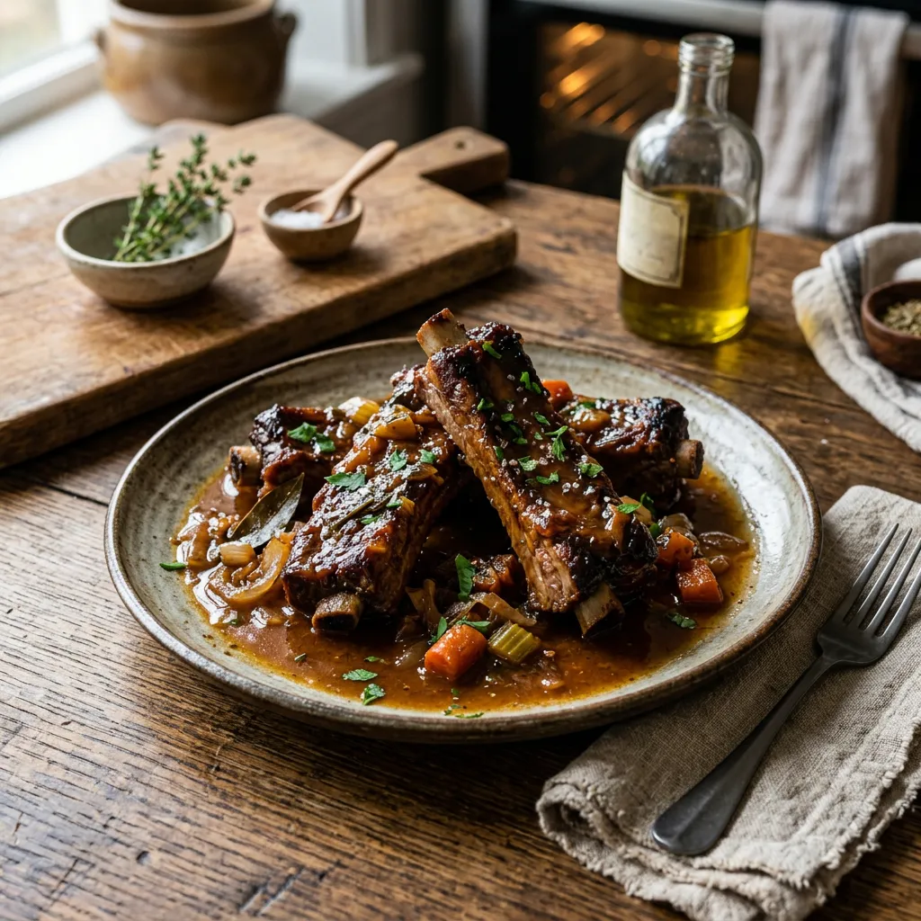 Oven-Braised Country Style Pork Ribs With Apple Cider