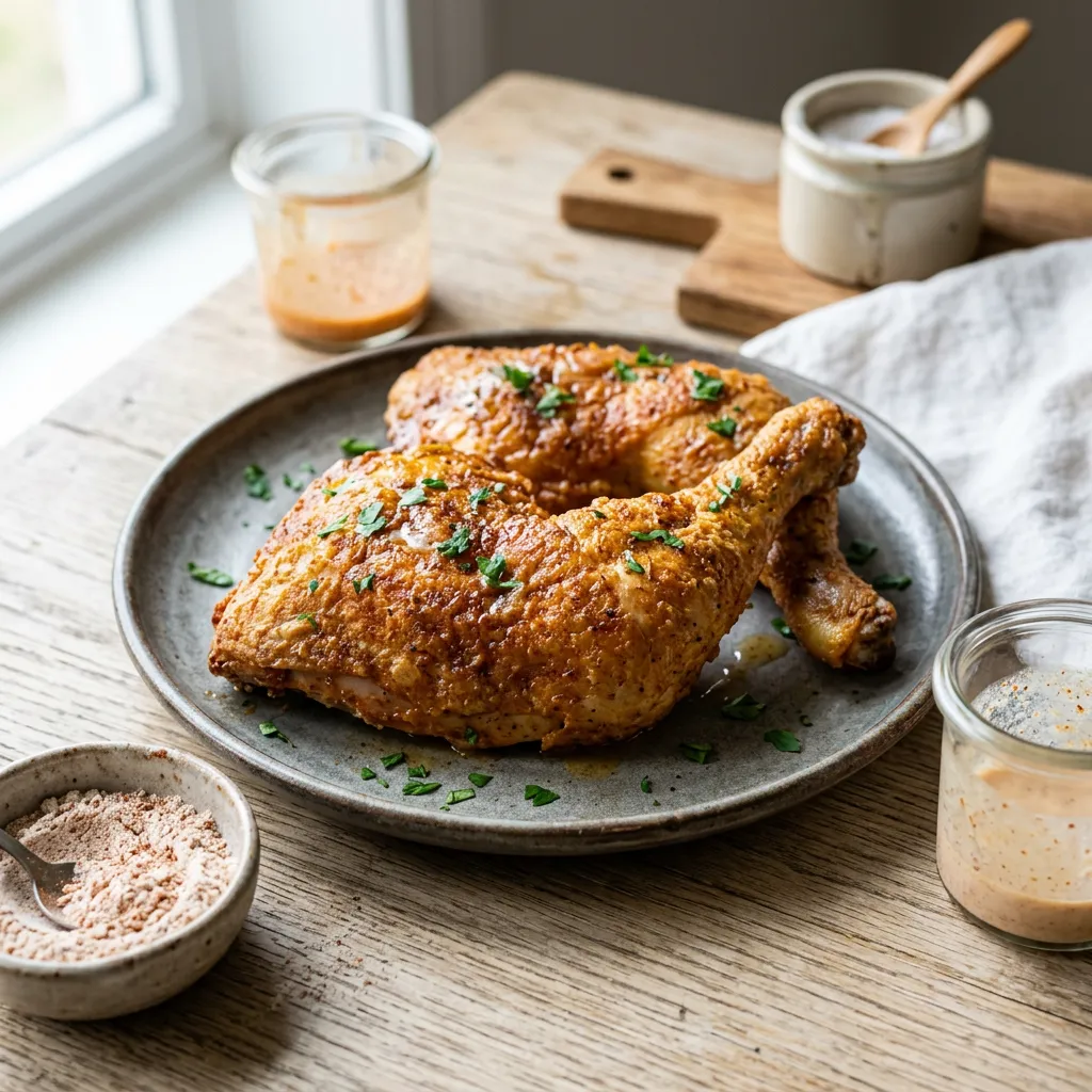 Finished Oven-Fried Chicken Leg Quarters dish