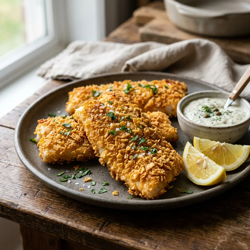 Oven Fried Fish with Corn Flake Coating