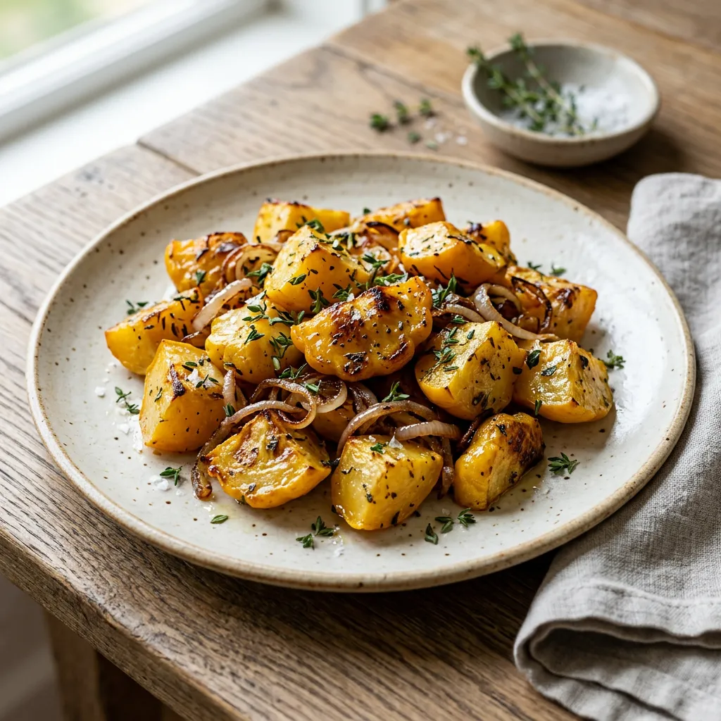 Finished Oven-Roasted Pattypan Squash With Shallots and Herbs dish