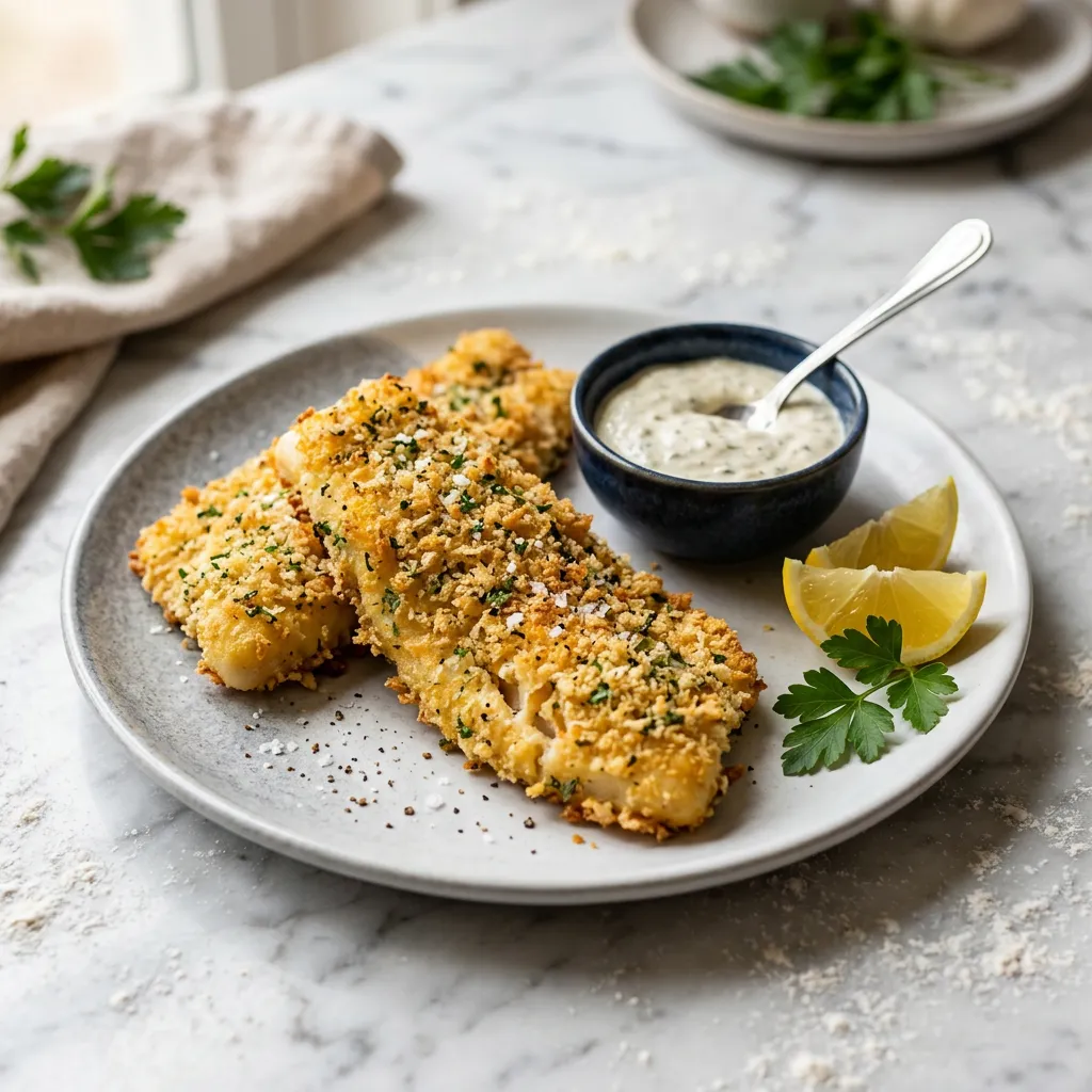 Finished Panko-Crusted Baked Haddock dish