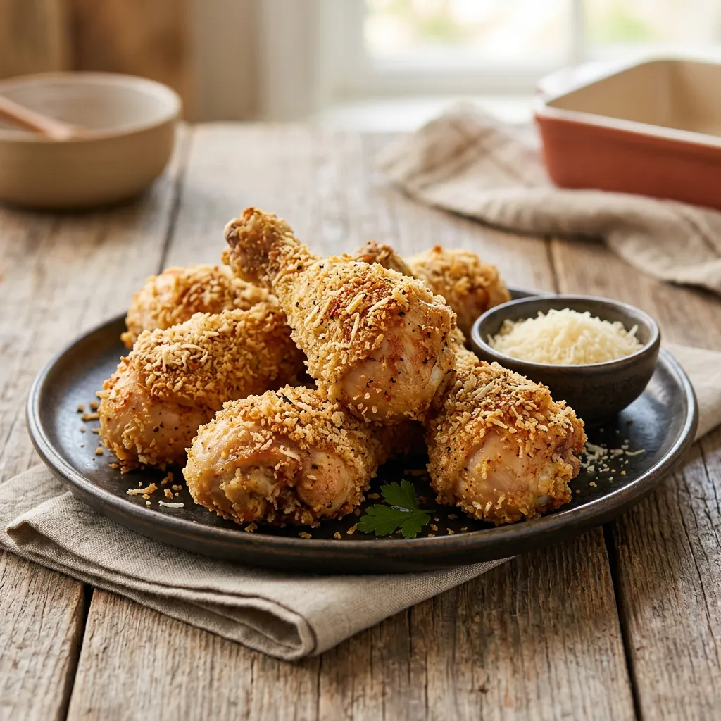 Finished Parmesan and Panko Drumsticks Recipe dish