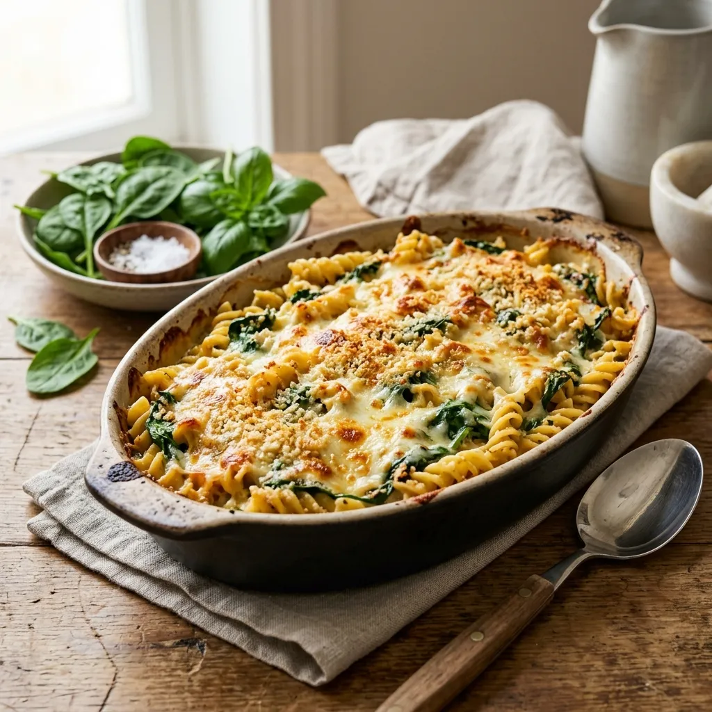 Pasta and Cheese Bake With Spinach
