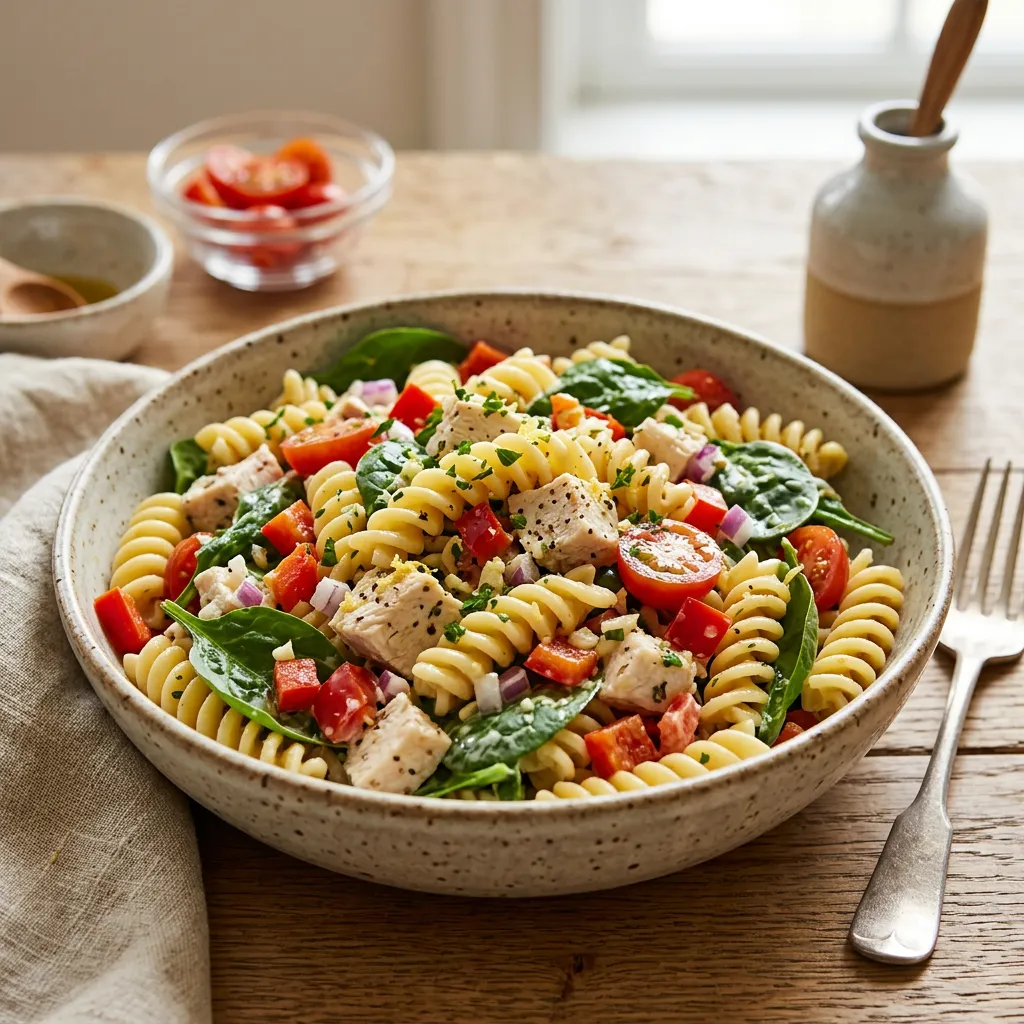 Pasta Salad With Chicken and Spinach Recipe