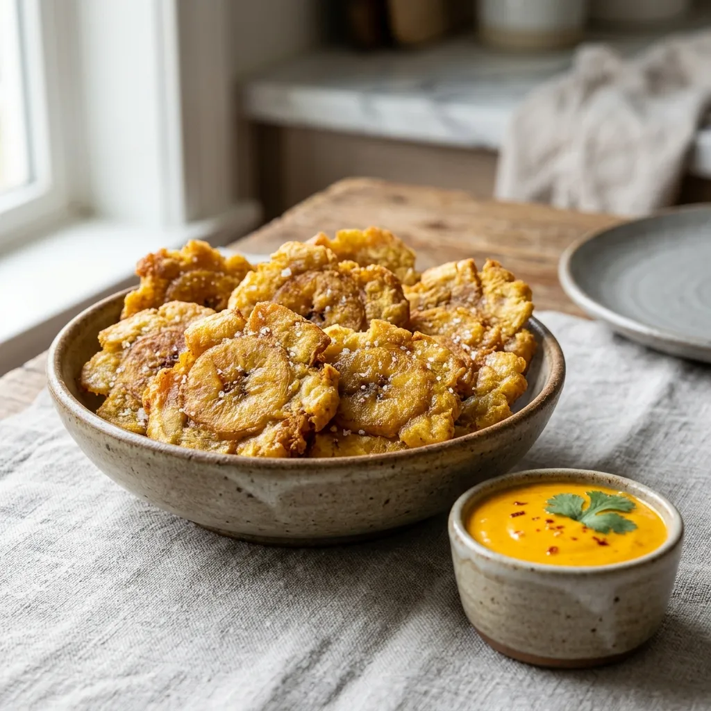 Patacones Recipe: Twice-Fried Plantain With Aji Sauce