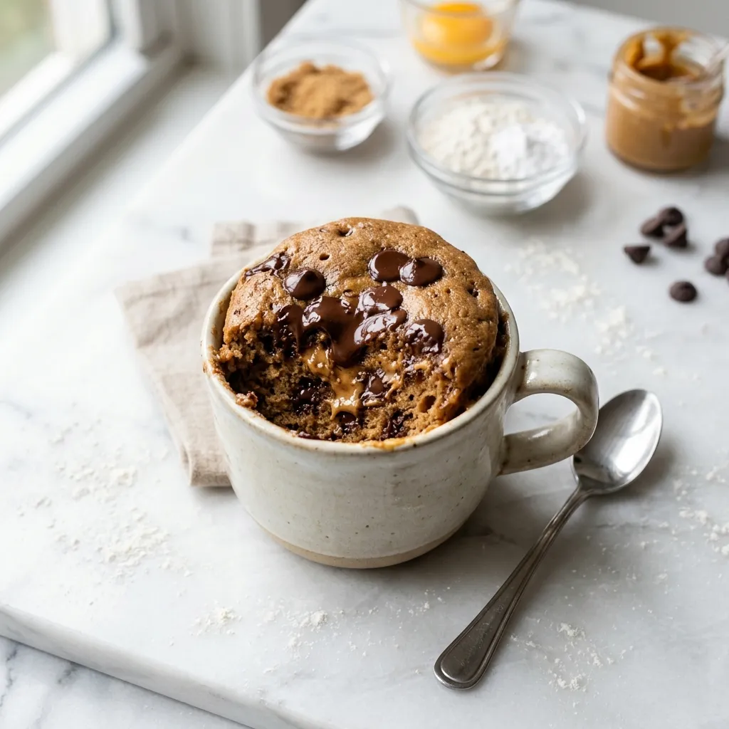 Finished Peanut Butter Mug Cake dish
