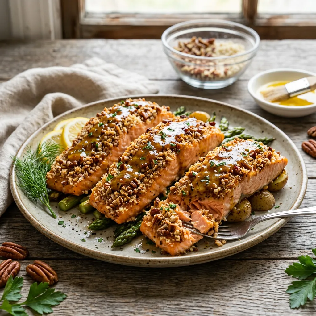 Finished Pecan Crusted Salmon dish